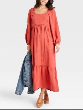 Universal Thread Terracotta Orange cotton gauze tiered maxi dress M